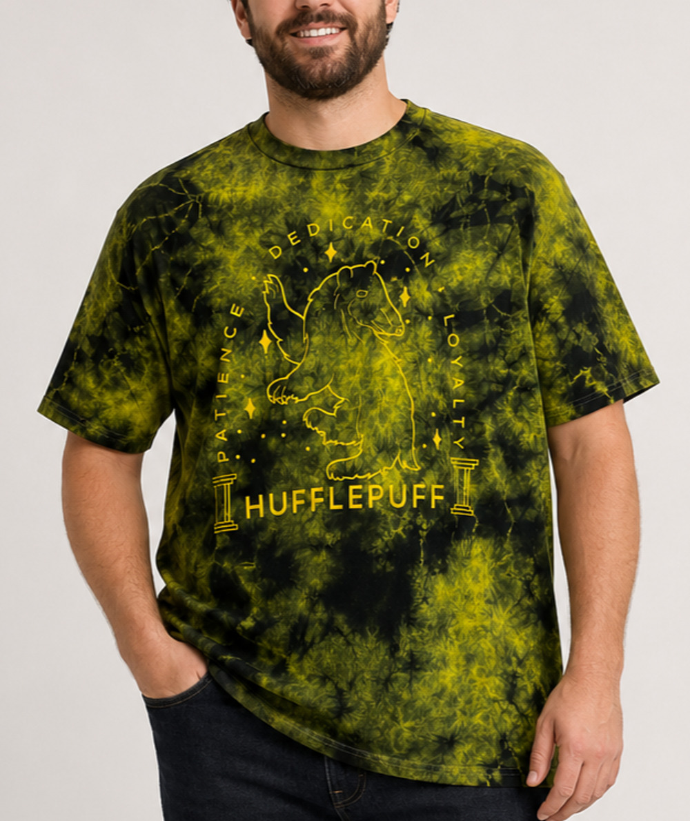 Harry Potter Hufflepuff Tie Dye T-Shirt Men’s XL Acid Green Badger Graphic Tee